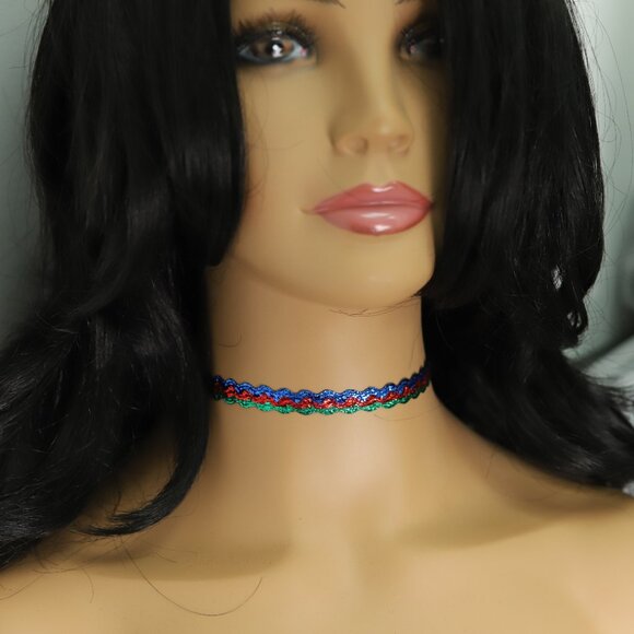 Multi Color Choker Adjustable Length Fancy red blue green Trim chokers (#77) - Picture 7 of 8